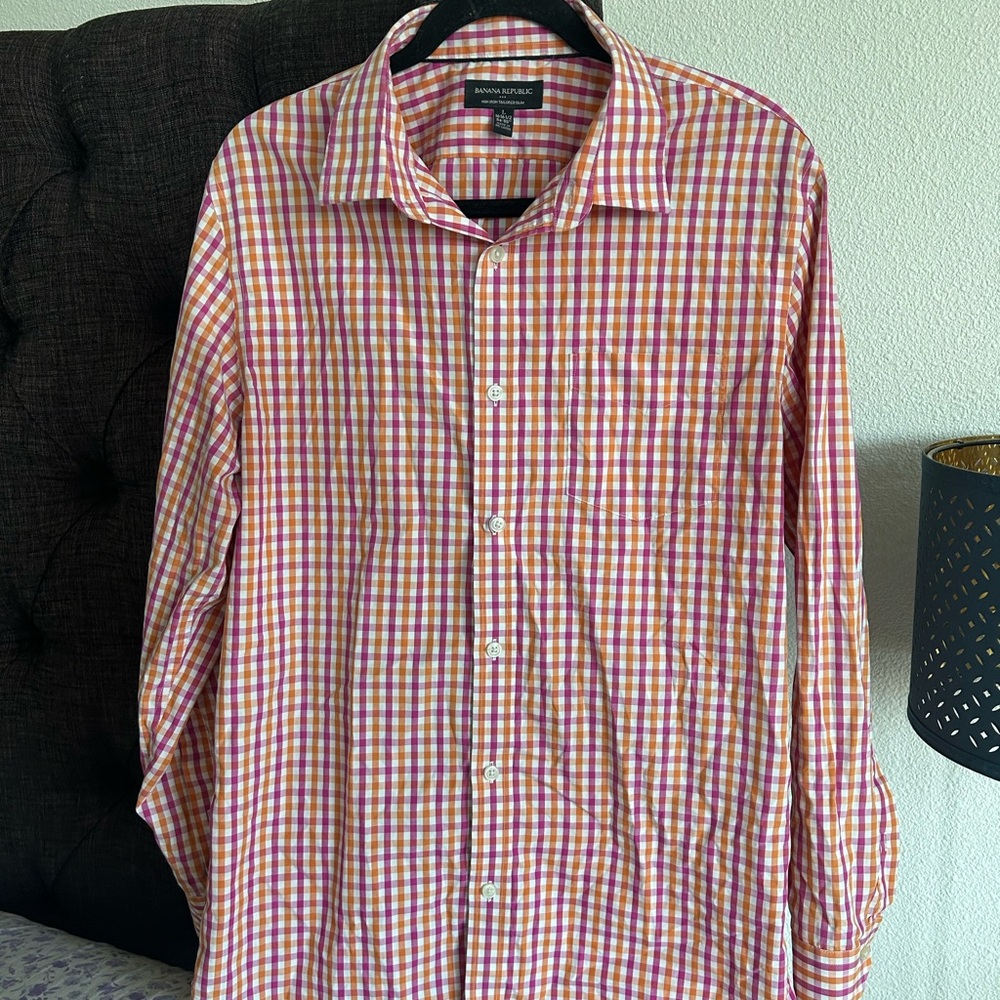 Banana Republic Red and Yellow Casual Button Down Shirt